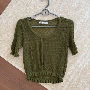 Zara Khaki Green Knit Blouse